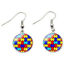 Load image into Gallery viewer, 2020 New Design Autism Awareness Jigsaw Drop Earrings Jewelry 1Pair Glass Gem Photo Earrings Souvenir Gifts