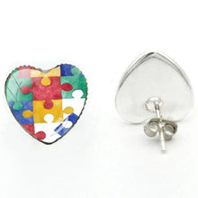 Load image into Gallery viewer, 2020 New Autism Awareness Heart Earring Hand Craft Earrings Silver Glass Dome Photo Jewelry Art Ear Studs For Women