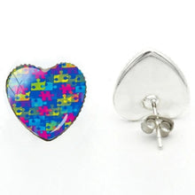 Load image into Gallery viewer, 2020 New Autism Awareness Heart Earring Hand Craft Earrings Silver Glass Dome Photo Jewelry Art Ear Studs For Women