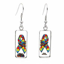 Load image into Gallery viewer, 2020 New Autism Awareness Rectangular Earring Glass Dome Square Fish Hook Earring Handmade Photo Jewelry