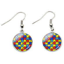 Load image into Gallery viewer, 2020 New Design Autism Awareness Jigsaw Drop Earrings Jewelry 1Pair Glass Gem Photo Earrings Souvenir Gifts