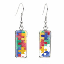 Load image into Gallery viewer, 2020 New Autism Awareness Rectangular Earring Glass Dome Square Fish Hook Earring Handmade Photo Jewelry