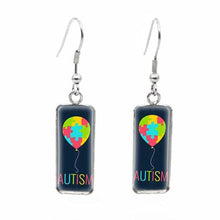 Load image into Gallery viewer, 2020 New Autism Awareness Rectangular Earring Glass Dome Square Fish Hook Earring Handmade Photo Jewelry