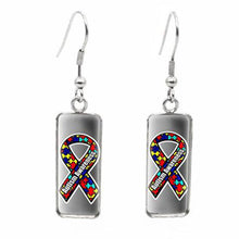 Load image into Gallery viewer, 2020 New Autism Awareness Rectangular Earring Glass Dome Square Fish Hook Earring Handmade Photo Jewelry