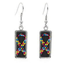 Load image into Gallery viewer, 2020 New Autism Awareness Rectangular Earring Glass Dome Square Fish Hook Earring Handmade Photo Jewelry
