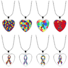 Load image into Gallery viewer, Colorful Jigsaw Puzzle Autism Awareness Hope Necklace Love Heart Shape Glass Cabochon Pendant Necklace Kids Autism Jewelry Gifts