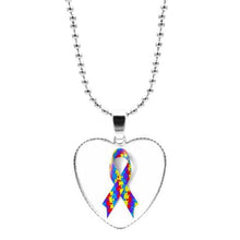 Load image into Gallery viewer, Colorful Jigsaw Puzzle Autism Awareness Hope Necklace Love Heart Shape Glass Cabochon Pendant Necklace Kids Autism Jewelry Gifts