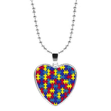 Load image into Gallery viewer, Colorful Jigsaw Puzzle Autism Awareness Hope Necklace Love Heart Shape Glass Cabochon Pendant Necklace Kids Autism Jewelry Gifts