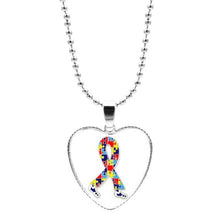 Load image into Gallery viewer, Colorful Jigsaw Puzzle Autism Awareness Hope Necklace Love Heart Shape Glass Cabochon Pendant Necklace Kids Autism Jewelry Gifts