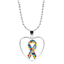 Load image into Gallery viewer, Colorful Jigsaw Puzzle Autism Awareness Hope Necklace Love Heart Shape Glass Cabochon Pendant Necklace Kids Autism Jewelry Gifts