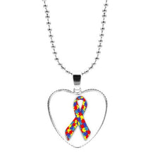 Load image into Gallery viewer, Colorful Jigsaw Puzzle Autism Awareness Hope Necklace Love Heart Shape Glass Cabochon Pendant Necklace Kids Autism Jewelry Gifts