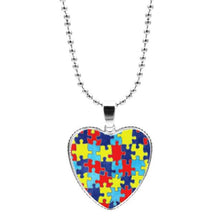Load image into Gallery viewer, Colorful Jigsaw Puzzle Autism Awareness Hope Necklace Love Heart Shape Glass Cabochon Pendant Necklace Kids Autism Jewelry Gifts