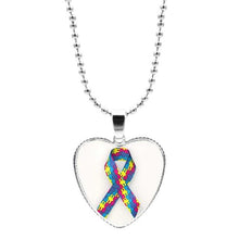 Load image into Gallery viewer, Colorful Jigsaw Puzzle Autism Awareness Hope Necklace Love Heart Shape Glass Cabochon Pendant Necklace Kids Autism Jewelry Gifts