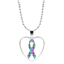 Load image into Gallery viewer, Colorful Jigsaw Puzzle Autism Awareness Hope Necklace Love Heart Shape Glass Cabochon Pendant Necklace Kids Autism Jewelry Gifts