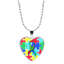 Load image into Gallery viewer, Colorful Jigsaw Puzzle Autism Awareness Hope Necklace Love Heart Shape Glass Cabochon Pendant Necklace Kids Autism Jewelry Gifts