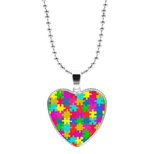 Load image into Gallery viewer, Colorful Jigsaw Puzzle Autism Awareness Hope Necklace Love Heart Shape Glass Cabochon Pendant Necklace Kids Autism Jewelry Gifts