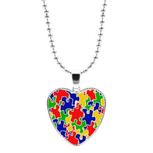 Load image into Gallery viewer, Colorful Jigsaw Puzzle Autism Awareness Hope Necklace Love Heart Shape Glass Cabochon Pendant Necklace Kids Autism Jewelry Gifts