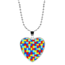 Load image into Gallery viewer, Colorful Jigsaw Puzzle Autism Awareness Hope Necklace Love Heart Shape Glass Cabochon Pendant Necklace Kids Autism Jewelry Gifts