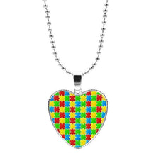 Load image into Gallery viewer, Colorful Jigsaw Puzzle Autism Awareness Hope Necklace Love Heart Shape Glass Cabochon Pendant Necklace Kids Autism Jewelry Gifts