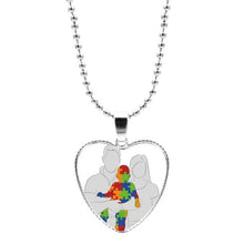 Load image into Gallery viewer, Colorful Jigsaw Puzzle Autism Awareness Hope Necklace Love Heart Shape Glass Cabochon Pendant Necklace Kids Autism Jewelry Gifts