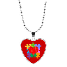Load image into Gallery viewer, Colorful Jigsaw Puzzle Autism Awareness Hope Necklace Love Heart Shape Glass Cabochon Pendant Necklace Kids Autism Jewelry Gifts