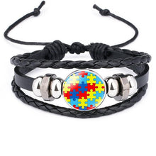 Load image into Gallery viewer, Autism My Child Is Autistic Bracelets Superhero Autism Asperger Buckle Leather Bracelet AUTISM MOM Jigsaw Bracelet