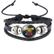 Load image into Gallery viewer, Autism My Child Is Autistic Bracelets Superhero Autism Asperger Buckle Leather Bracelet AUTISM MOM Jigsaw Bracelet