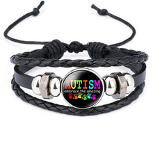 Load image into Gallery viewer, Autism My Child Is Autistic Bracelets Superhero Autism Asperger Buckle Leather Bracelet AUTISM MOM Jigsaw Bracelet