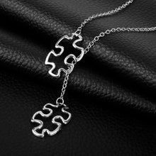 Load image into Gallery viewer, Vintage Casual Silver Plated Autism Jewelry Awareness Jigsaw Double Puzzle Piece Pendant Adjustable Cross Lariat Necklace Gifts