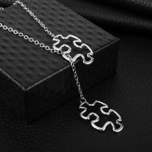 Load image into Gallery viewer, Vintage Casual Silver Plated Autism Jewelry Awareness Jigsaw Double Puzzle Piece Pendant Adjustable Cross Lariat Necklace Gifts