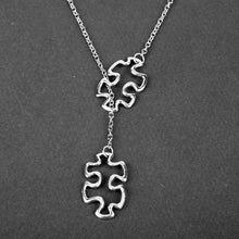 Load image into Gallery viewer, Vintage Casual Silver Plated Autism Jewelry Awareness Jigsaw Double Puzzle Piece Pendant Adjustable Cross Lariat Necklace Gifts