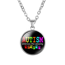 Load image into Gallery viewer, Autism Red Ribbon Puzzle Pendants Cabochon Glass Dome Necklace New Arrival Caring theme Handmade Long Chains Necklaces Jewelry