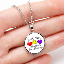 Load image into Gallery viewer, Autism Red Ribbon Puzzle Pendants Cabochon Glass Dome Necklace New Arrival Caring theme Handmade Long Chains Necklaces Jewelry