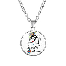 Load image into Gallery viewer, Autism Red Ribbon Puzzle Pendants Cabochon Glass Dome Necklace New Arrival Caring theme Handmade Long Chains Necklaces Jewelry