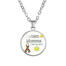 Load image into Gallery viewer, Autism Red Ribbon Puzzle Pendants Cabochon Glass Dome Necklace New Arrival Caring theme Handmade Long Chains Necklaces Jewelry