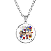 Load image into Gallery viewer, Autism Red Ribbon Puzzle Pendants Cabochon Glass Dome Necklace New Arrival Caring theme Handmade Long Chains Necklaces Jewelry