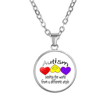 Load image into Gallery viewer, Autism Red Ribbon Puzzle Pendants Cabochon Glass Dome Necklace New Arrival Caring theme Handmade Long Chains Necklaces Jewelry