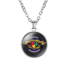 Load image into Gallery viewer, Autism Red Ribbon Puzzle Pendants Cabochon Glass Dome Necklace New Arrival Caring theme Handmade Long Chains Necklaces Jewelry