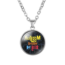 Load image into Gallery viewer, Autism Red Ribbon Puzzle Pendants Cabochon Glass Dome Necklace New Arrival Caring theme Handmade Long Chains Necklaces Jewelry