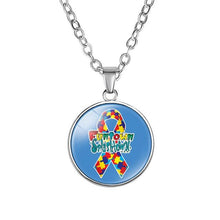 Load image into Gallery viewer, Autism Red Ribbon Puzzle Pendants Cabochon Glass Dome Necklace New Arrival Caring theme Handmade Long Chains Necklaces Jewelry
