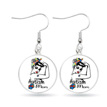 Load image into Gallery viewer, Autism Awareness Earrings Puzzle Drop Earrings Glass Dome Art Picture Fish Hook Earrings Souvenir Handmade Gift Jewelry