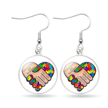 Load image into Gallery viewer, Autism Awareness Earrings Puzzle Drop Earrings Glass Dome Art Picture Fish Hook Earrings Souvenir Handmade Gift Jewelry