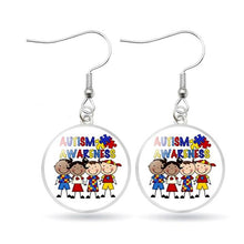 Load image into Gallery viewer, Autism Awareness Earrings Puzzle Drop Earrings Glass Dome Art Picture Fish Hook Earrings Souvenir Handmade Gift Jewelry