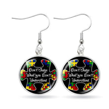 Load image into Gallery viewer, Autism Awareness Earrings Puzzle Drop Earrings Glass Dome Art Picture Fish Hook Earrings Souvenir Handmade Gift Jewelry