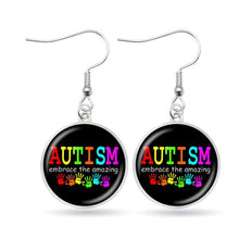 Load image into Gallery viewer, Autism Awareness Earrings Puzzle Drop Earrings Glass Dome Art Picture Fish Hook Earrings Souvenir Handmade Gift Jewelry