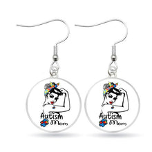 Load image into Gallery viewer, Autism Awareness Earrings Puzzle Drop Earrings Glass Dome Art Picture Fish Hook Earrings Souvenir Handmade Gift Jewelry