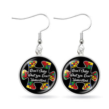 Load image into Gallery viewer, Autism Awareness Earrings Puzzle Drop Earrings Glass Dome Art Picture Fish Hook Earrings Souvenir Handmade Gift Jewelry