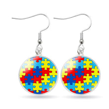 Load image into Gallery viewer, Autism Awareness Earrings Puzzle Drop Earrings Glass Dome Art Picture Fish Hook Earrings Souvenir Handmade Gift Jewelry