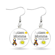 Load image into Gallery viewer, Autism Awareness Earrings Puzzle Drop Earrings Glass Dome Art Picture Fish Hook Earrings Souvenir Handmade Gift Jewelry