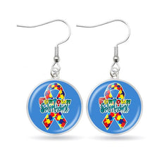 Load image into Gallery viewer, Autism Awareness Earrings Puzzle Drop Earrings Glass Dome Art Picture Fish Hook Earrings Souvenir Handmade Gift Jewelry